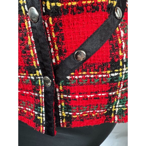 Conrad C Collection Womens Red Plaid Tweed Blazer Jacket Size 6 Silk Blend - Picture 8 of 16
